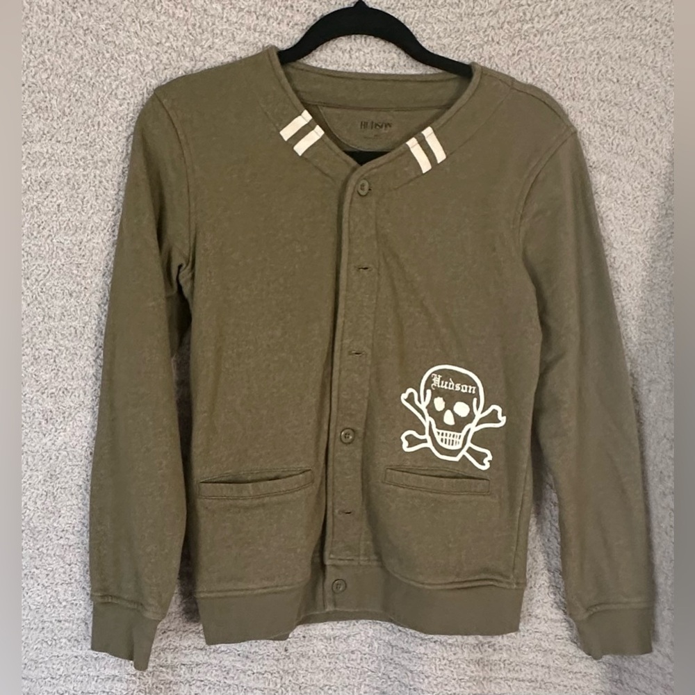 Hudson Kids Skull Button Down Sweater Olive